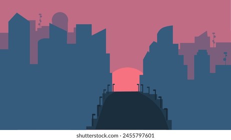 Twilight Metropolis: Cityscape Awash in Sunset Hues