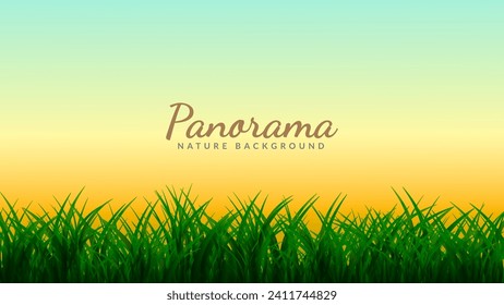 Twilight sky behind the grassy fields. Sunset scenery background design