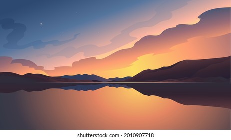 Twilight sky reflecting in lake EPS seperated layers