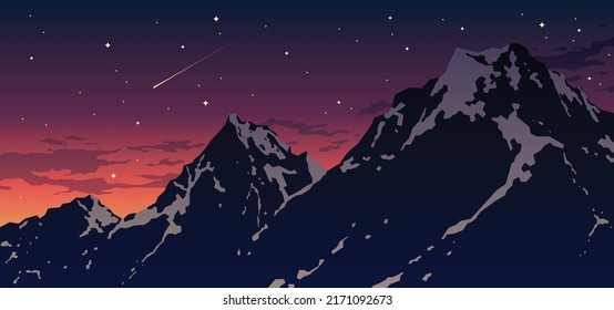 Twilight Snow Mountain Landscape Illustration
