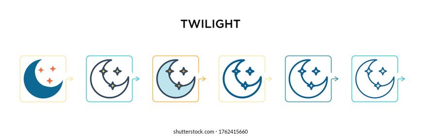 Twilight vector icon in 6 different modern styles. Black, two colored twilight icons designed in filled, outline, line and stroke style. Vector illustration can be used for web, mobile, ui