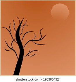 a twilight view with the silhouette of a dry tree