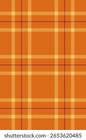 Twill check background fabric, checks plaid tartan pattern. Panel texture vector seamless textile in orange and amber colors palette.