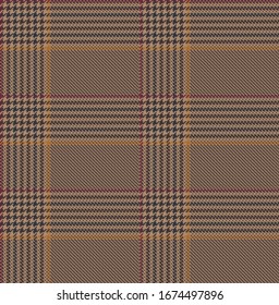 Twill Weave Glen Plaid in Tan, Brown, Burgundy, Saffron, & Navy Seamless Vector Illustration