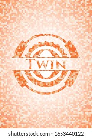 Twin abstract orange mosaic emblem with background