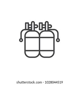 Twin air tanks diving kit outline icon. linear style sign for mobile concept and web design. Diving cylinders simple line vector icon. Symbol, logo illustration. Pixel perfect vector graphics
