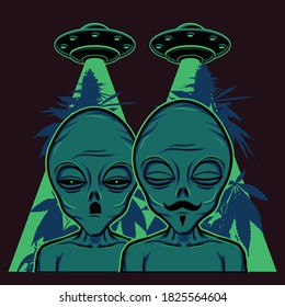 Twin alien with ufo flying