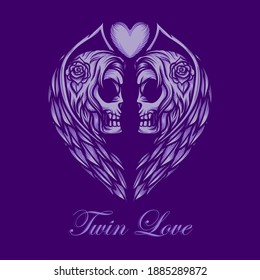 
twin angel skull character illustration design with wings