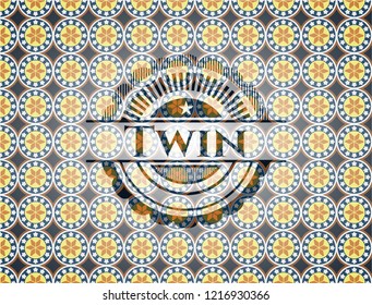 Twin arabic style emblem. Arabesque decoration.
