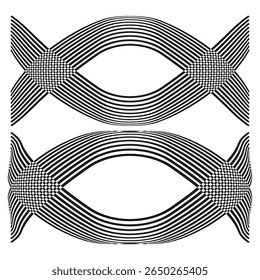 Twin arch icon. Parallel loop pattern. Elliptic band Vector. Symmetric bridge ties.