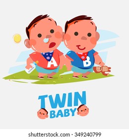 twin babies boy in various acting - vector illustration