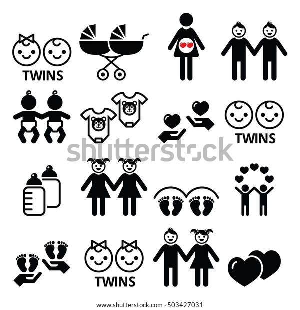 Jeu D Icones Pour Bebes Jumeaux Image Vectorielle De Stock Libre De Droits