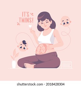 Twin Babies And Pregnancy Concept Illustration