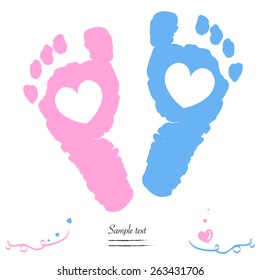 Twin Baby Girl And Boy Feet Prints Arrival Greeting Card Vector
