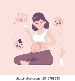 twin baby and mother illustration background