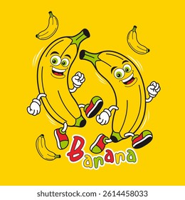 Twin banana smile, Natural fruits, isolated Flat Vector Illustration