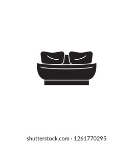 Twin bed black vector concept icon. Twin bed flat illustration, sign
