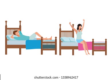 twin bed dormitory and faceless people