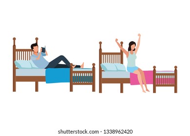 twin bed dormitory and faceless people