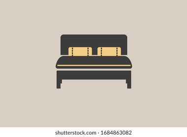 Icono de cama con manta suave y almohadas. Signo vectorial aislado. Spictograma del dormitorio.
