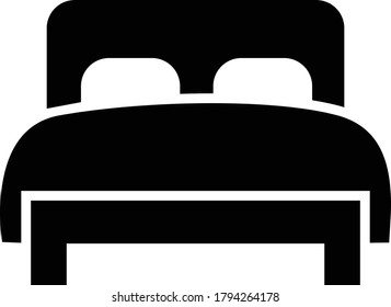 Icono de cama gemela con manta suave y almohadas. Signo vectorial aislado. Spictograma de habitación