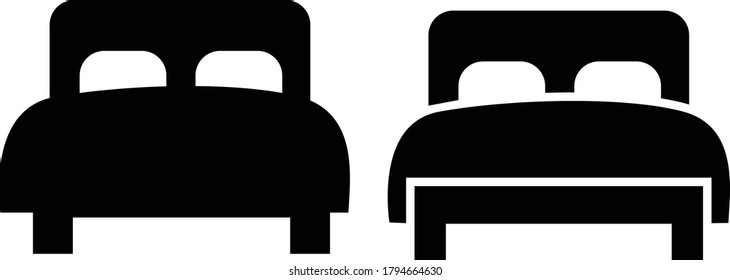 Twin bed icon with soft blanket and pillows. Isolated vector sign. Bedroom spictogram