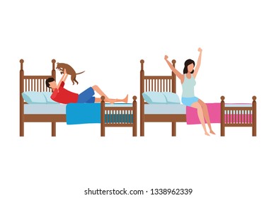 twin bed room and faceless people