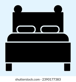 Twin bed solid icon. Double couch for sleeping, with two pillows. Horeca vector design concept, glyph style pictogram on white background, use for web and app. Eps 10