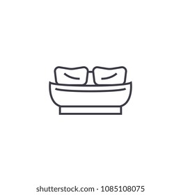 twin bed vector line icon, sign, illustration on background, editable strokes