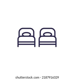 icono de camas gemelas, vector de línea