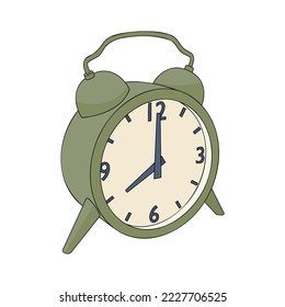 Twin bell alarm clock. Hand drawn vector illustration. Flat color design.