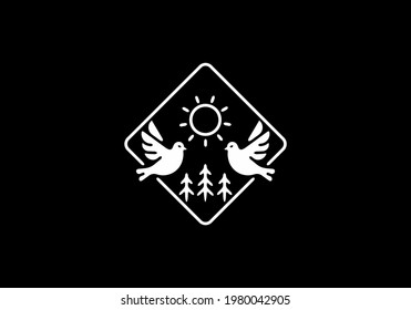 Twin bird line art illustration design