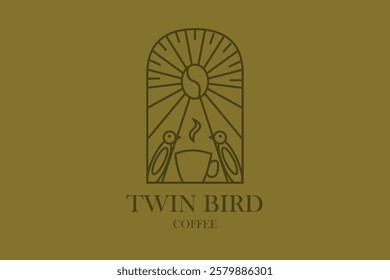 twin bird logo suitable for coffee shop, bar, etc. giving a simple but luxurious feel. with 2 birds on both sides of a hot coffee cup