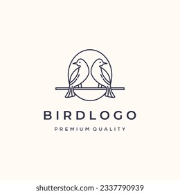 twin birds line art logo vector minimalist illustration design, birds cute animal logo design