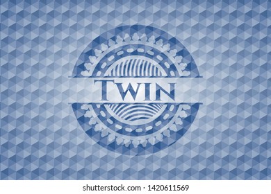 Twin blue badge with geometric pattern. Vector Illustration. Detailed.