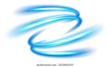 Twin Blue Wavy Line of Light Isolated on White Background, Vector Illustration