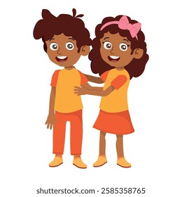 Twin boy and girl, siblings wearing the same color clothes, vector illustration