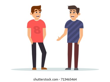 twin brother. Brother 
discussion. discussing with friend. smiling isolated. man characters standing.  male friendly couple - stock vector