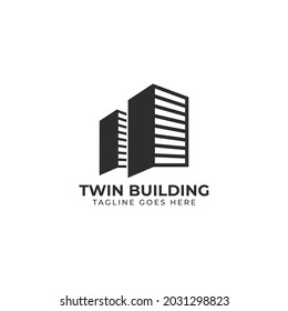 twin building flat silhouette real estate vector logo design