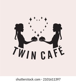 twin cafe logo with maid silhouette vector