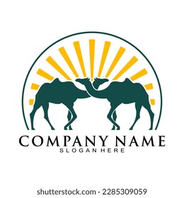 Twin camel with sun vector logo