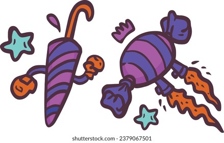 Monstruo de golosinas gemelas en el espacio