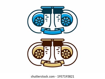 Twin Car Turbo In Full Color Flat Illustration