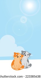 Twin cats cartoon basking in the sun. Cats cartoon wallpaper a cute.