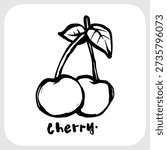 Twin Cherry Fruit Line Art Graffiti Tag. Bold Hand-Drawn Minimalist Street Art Sketch with Rough Marker Texture.