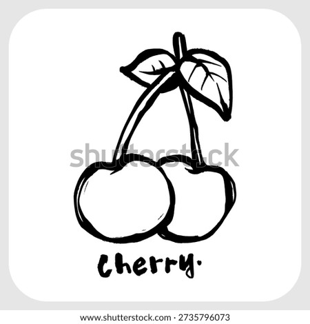 Twin Cherry Fruit Line Art Graffiti Tag. Bold Hand-Drawn Minimalist Street Art Sketch with Rough Marker Texture.