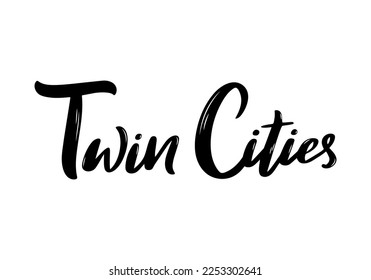 Twin Cities MN Lettering. Handwritten city name. Vector design template.