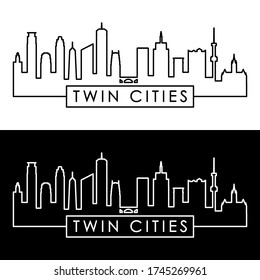 Twin Cities Skyline. Linear Style. Editable Vector File.