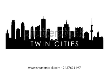 Twin Cities skyline silhouette. Black Twin Cities city design isolated on white background. 