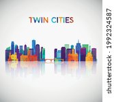 Twin cities skyline silhouette in colorful geometric style. Symbol for your design. Vector illustration.